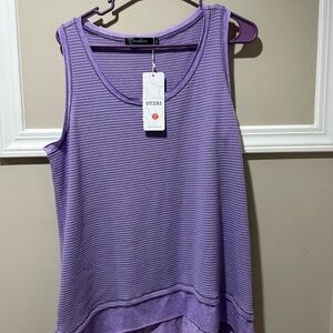 Vibrant Purple Ribbed Asymmetrical Tank Top‎